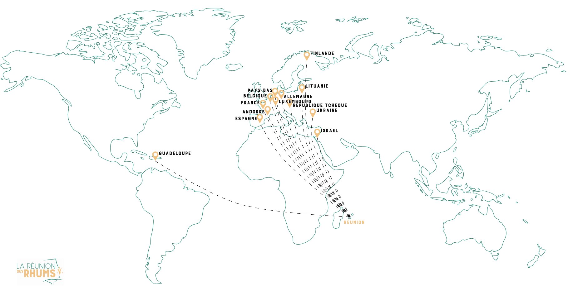 Carte du marché de l'export Rhums Rivières Du Mât